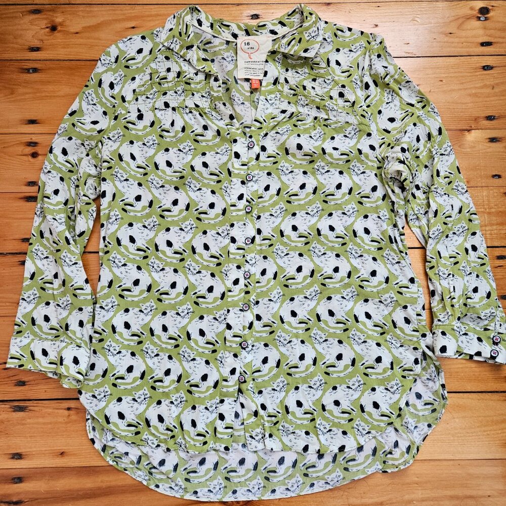 16 of 52 Conversations by Anthropologie Cat Print Top Size 10